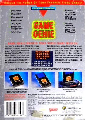 Game Genie (USA, Europe) (Program) box cover back